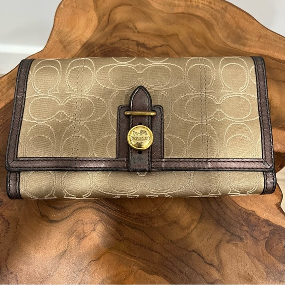 Coach Gold Monogram Leather Strap Brown Shoulder Bag & Wallet - Picture 9 of 14